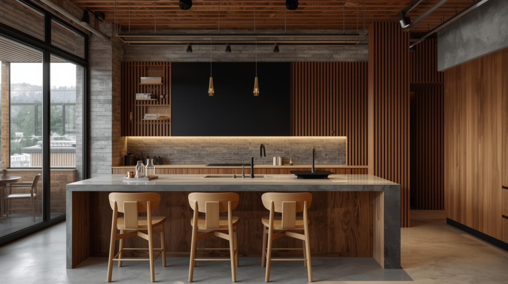 Industrial Dingin? Hangatkan dengan Aksen Kayu Bengkirai yang Kuat!