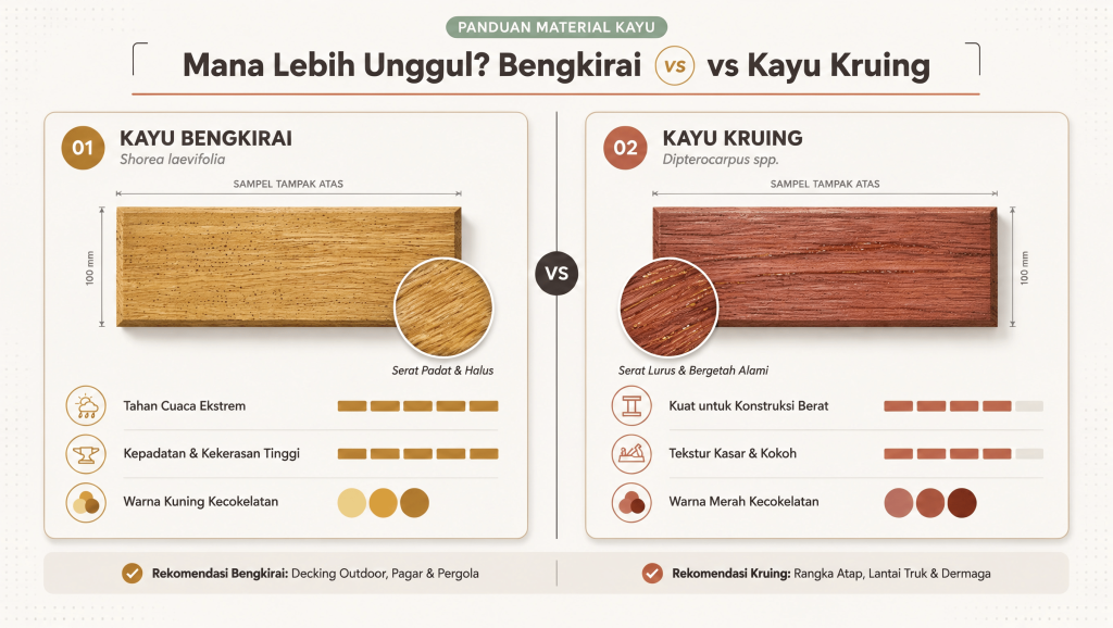 Bengkirai vs Kayu Kruing untuk Konstruksi Berat