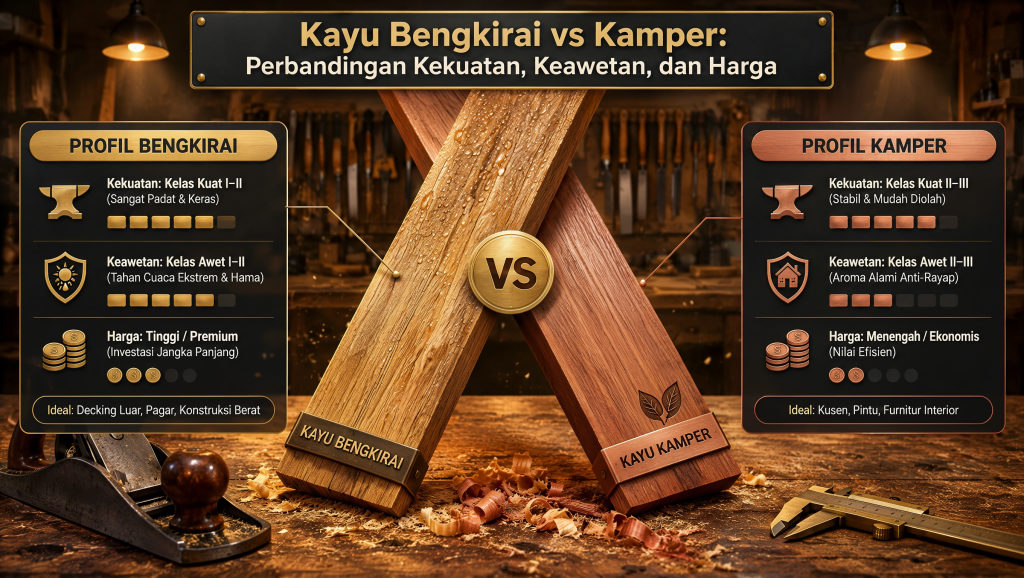 Kayu Bengkirai vs Kamper: Perbandingan Kekuatan, Keawetan, dan Harga 1 ✅ | Jualkayu 2026 Kayu Bengkirai vs Kayu Kamper Siapa Jawara Sebenarnya